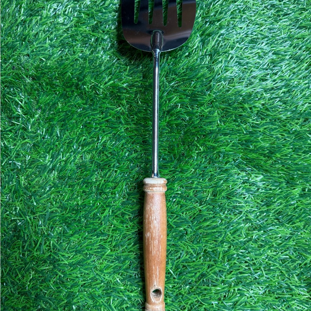 Vtg Ekco Slotted Angled Spatula Chromium Plated Wood Handle Hang Hole Farmhouse
